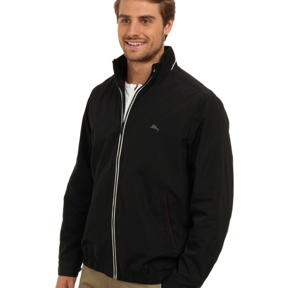 Tommy Bahama Lake Union Jacket Black Zip-Up Water Resistant Coat M